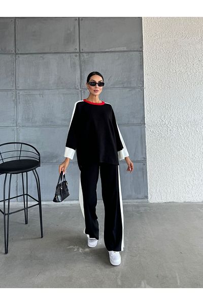 KURGAN TEKSTİL Women's Slit Knitwear Sweater Pants Bottom Top Set