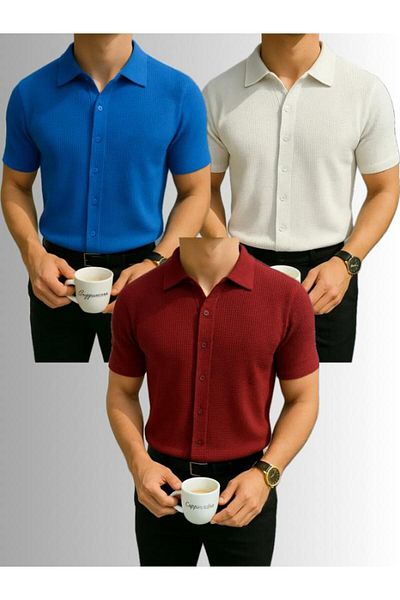 LC Waikiki 3-Piece Advantageous 100% Cotton New Season Short Sleeve Men's Buttoned Premium Shirt - Non-Ironing