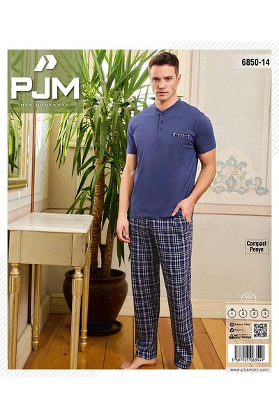 Pijamoni Set pijamale cu mânecă scurtă pentru bărbați cu guler cu nasturi 6850/14 - 1 bucată