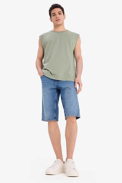 DeFacto Ανδρικό αμάνικο μπλουζάκι Boxy Fit Crew Neck Light Khaki C7205ax/gn1107
