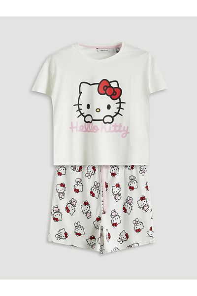 LC Waikiki Σετ πιτζάμες LCW Young Ecru Hello Kitty με στάμπα γυναικεία σορτς
