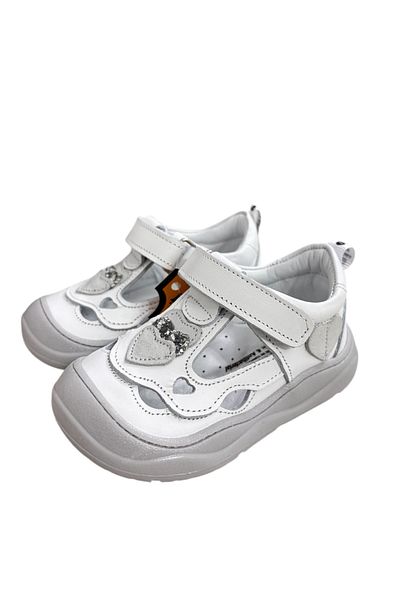 NİNO BEBE Nino Genuine Leather Orthopedic Sole Baby Girl Summer Heart Glitter First Step Shoes