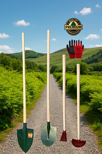 FIX-GO Bahçe Küreği, Üçgen Çapa, Ay Çapa, Bel Küreği Ve Eldiven Set 9 Parça