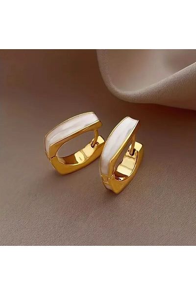 STEEL Modern Steel Gold Earrings with White Detail