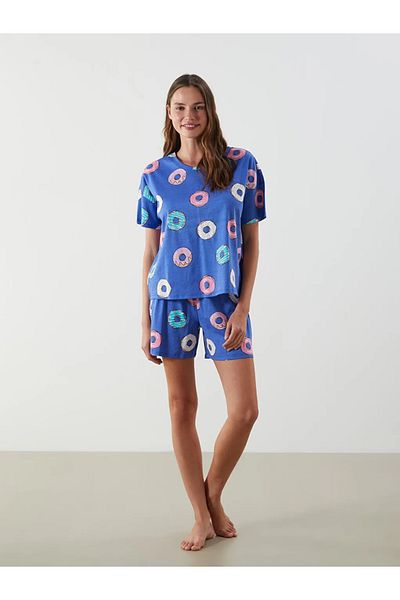 LC Waikiki Set de pijamale LCW Young Blue Crewneck cu model pentru femei