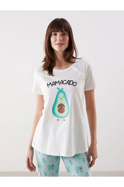LC Waikiki Lcw Dream Turquoise Crew Neck Printed Maternity Pajamas Set