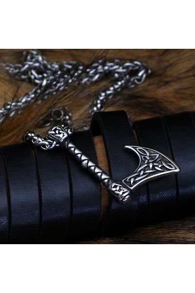 Viking Tribal Design Axe 316L Stainless Braid Chain Steel Necklace