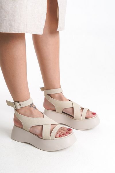 SEEM & BE Sandale Bej pentru damă Billie Banded Suede cu toc pană