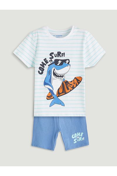 LC Waikiki Lcw Kids White Printed Boys T-Shirts and Shorts 2-Piece