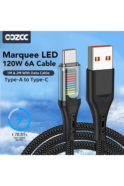 Choice 1m Marquee Fast Charging Cable 120W 6A USB Type C Charge Cable with LED Display