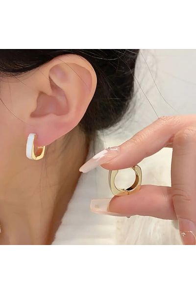 STEEL Modern Steel Gold Earrings with White Detail