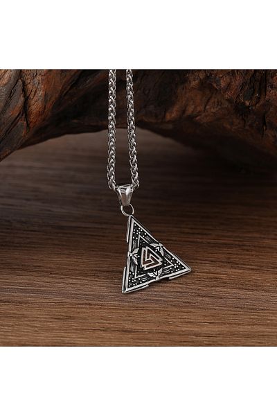 Viking Triangle Valknut Norse Mythology 316L Stainless Steel Mesh Chain Necklace