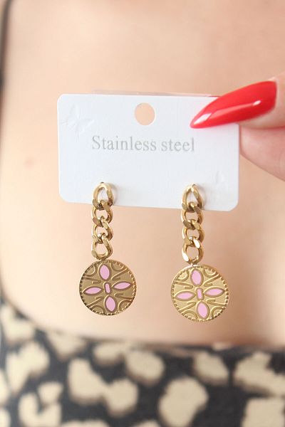 Skygo 316L Steel Gold Color Dangle Flower Model Processing Detail Women's Earrings - TJ-BKP7569