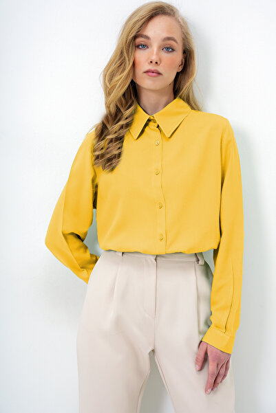 Trend Alaçatı Stili Cămașă galbenă de bază din viscoză pentru femei ALC-X5442