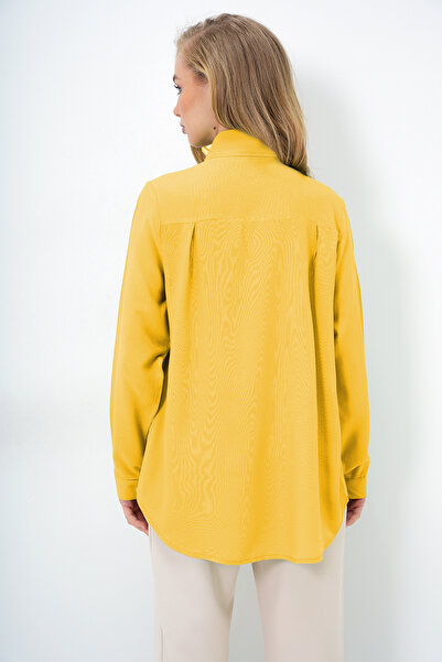 Trend Alaçatı Stili Cămașă galbenă de bază din viscoză pentru femei ALC-X5442