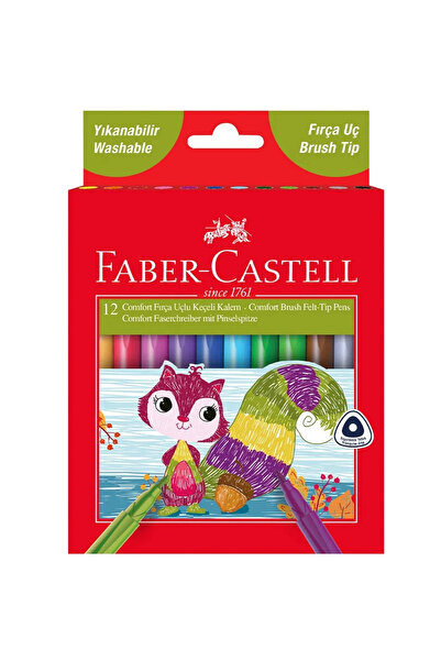Faber Castell Comfort Fırça Uçlu Keçeli Kalem 12 Renk,Yıkanabilir, Ergonomik ve Çevre Dostu Tasarım