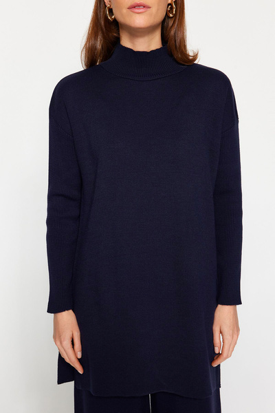 Trendyol Modest Sötét sötétkék hasított széles lábú kötöttáru alsó-felső készlet TCTAW24US00028