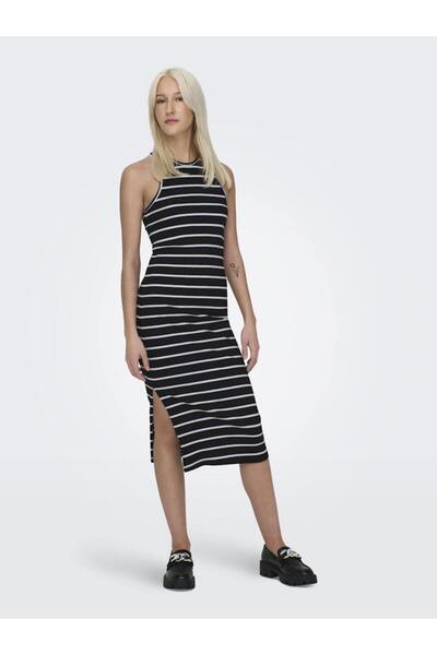 ONLY فستان ONLBELFAST STRIPE S/L Mididress JRS NOOS