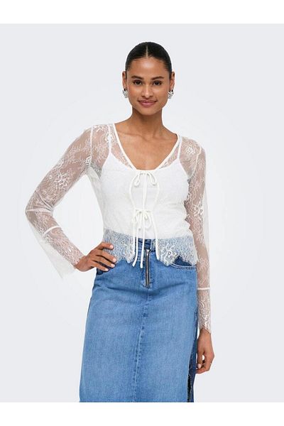 ONLY Onljena L/S Lace V-Neck Tie Top Ox Wvn