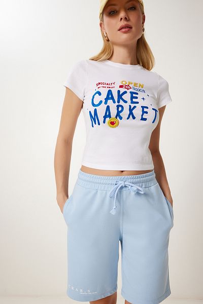 Happiness İstanbul Himmelblaue Damen-Shorts aus Baumwolle mit Taschen SM00154