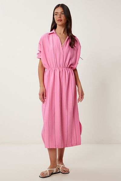 Happiness İstanbul Rochie Ayrobin cu dungi roz pentru femei RG00062