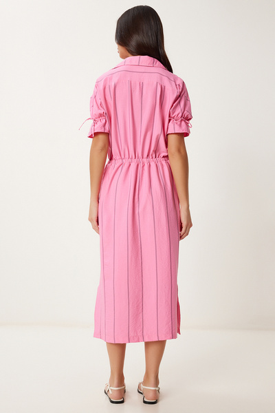 Happiness İstanbul Női rózsaszín csíkos hasított Ayrobin ruha RG00062