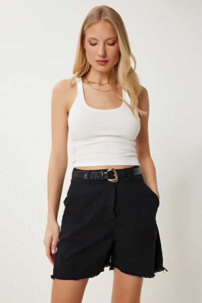Happiness İstanbul Dámské černé plátěné šortky City Size GK00020