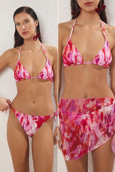 Trendyol Collection Abstract Patterned Set of 3 Bikini Set&Pareo Tbess25Js00002