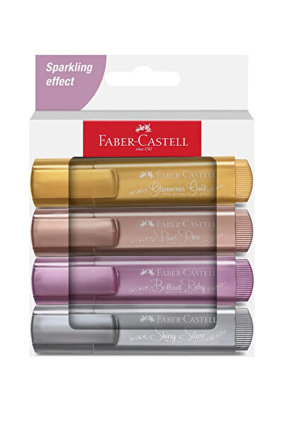 Faber Castell مجموعة أقلام تمييز معدنية من 4 قطع، مصنوعة من الكرتون، بألوان أنيقة ومشرقة