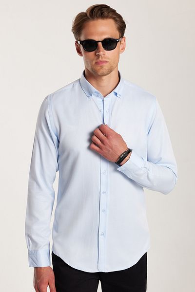 Tudors Cămașă pentru bărbați, slim fit, slim fit, din bumbac, ușor de călcat, cu guler cu nasturi