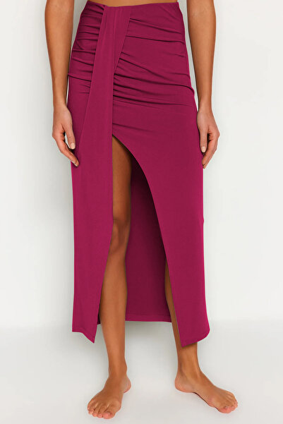 Trendyol Collection Vínová maxi pletená plážová sukně TBESS23ET00021