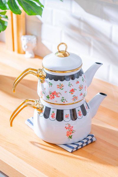 ACAR Qualıta Bottom-Top Enamel Doroty Teapot Set