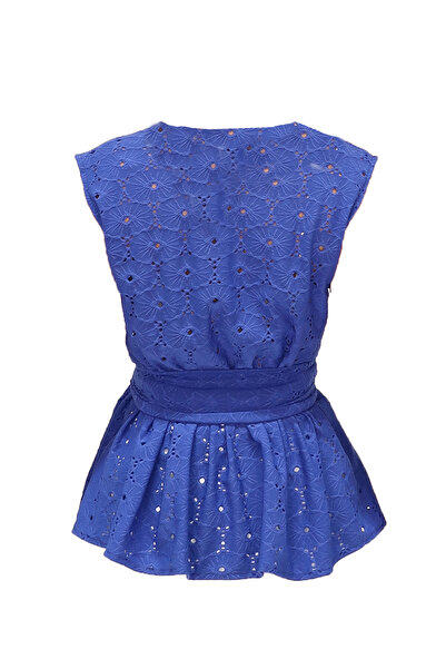 Trend Alaçatı Stili Dámská dvouřadá klopa Saks s vlastním páskem Sukně s volánky Guipure halenka ALC-X14173