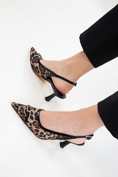 SOHO Pantofi clasici cu toc pentru femei din piele lacuita neagra-leopard 20649