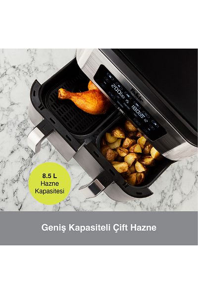 Fakir Airfryer Friteuza Dubla Cu Aer Cald Premium Chefry, Doua Cosuri 4,25l 4,25l, 2400w,200 °c,10 Functii