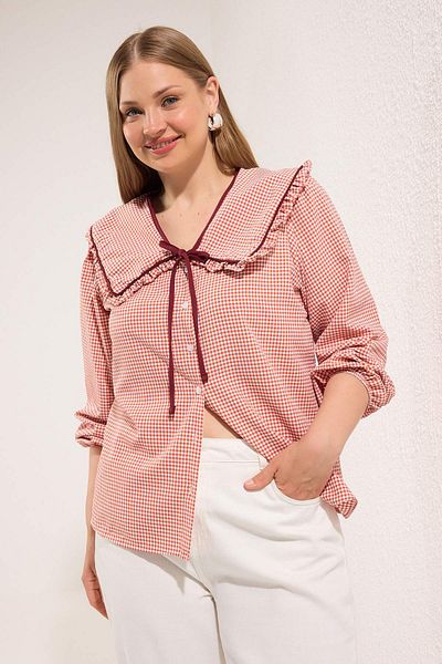 Trendyol Curve Πλακάκι Seersucker Gingham Baby γιακά υφαντό πουκάμισο