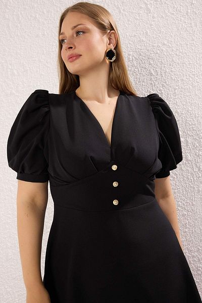 Trendyol Curve Black Finike Woven Plus Size Dress