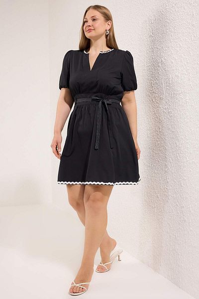 Trendyol Curve Black Terrycotton Woven Plus Size Dress