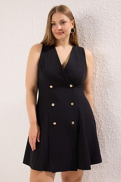 Trendyol Curve Black Buttoned Mini Woven Jacket Dress