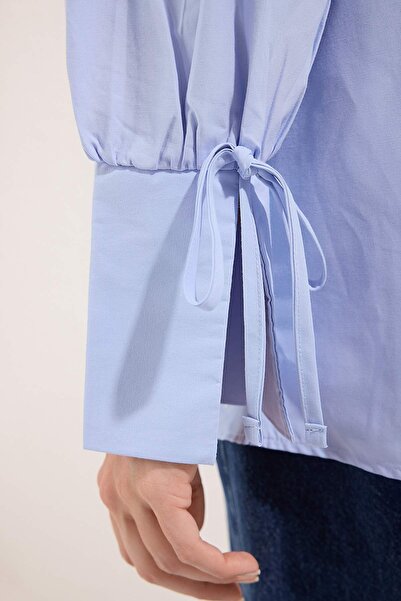 Trendyol Modest Kék pamut baba gallér csipke mandzsetta részletes szőtt ing TCTSS25TG00031