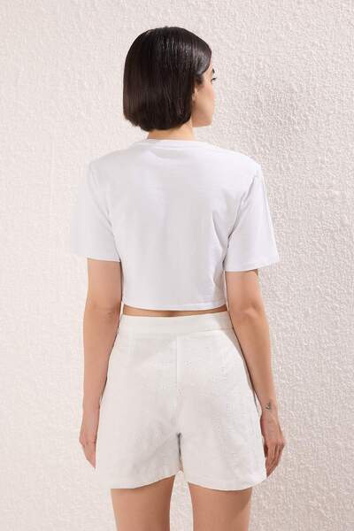 Trendyol Collection White Cotton Lining Brode Short Shorts & Bermuda Twoss25Sr00225