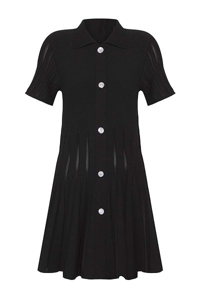 Trendyol Collection Black Mercerized Look Plain Mini Polo Neck Ribbed Knitwear Dress Twoaw26El00002