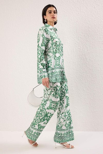 Trendyol Modest Mint Patterned Satin Woven Bottom-Top Set Tctaw25Us00081
