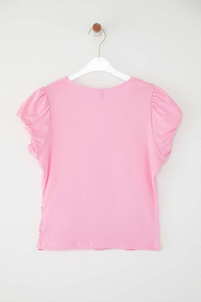 Trendyol Collection Pink Cotton Shirred Button V-Neck Bodycon Super Stretch Knitted Blouse Twoss25Bz00563