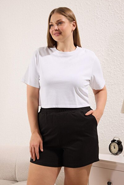 Trendyol Curve Gray Melange- Black 2'Li Pack Relaxed Fit Short Knitted Shorts & Bermuda Tbbss25Ap00048