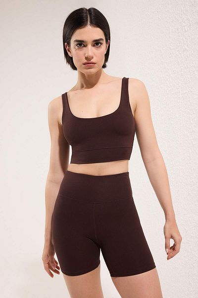 Trendyol Collection Brown Brushed Soft Fabric Backing/Shape Printed Knitted Sports Bra Thmss24Ss00008