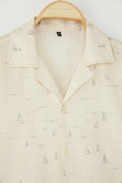 Trendyol Collection Stone Regular Fit Apaş Collar Linen Look Summer Patterned Shirt Tmnss20Go0443