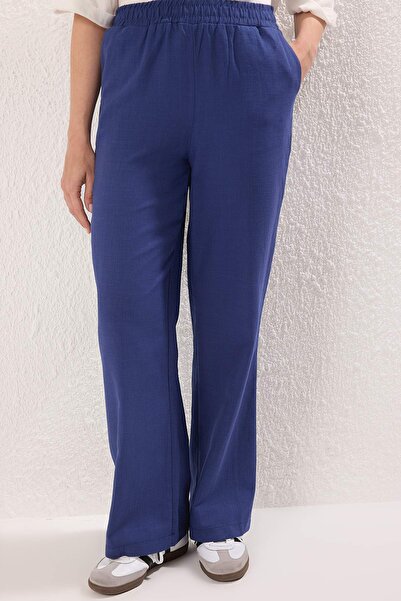 Trendyol Modest Navy Blue Linen Look Girdle Detailed Vest-Pants Woven Top and Bottom Set Tctss25Us00025