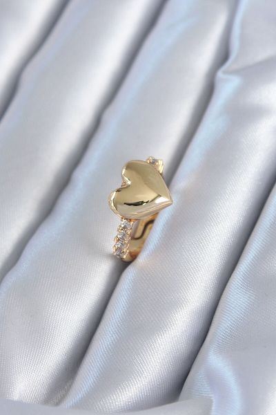 Skygo Gold Color Brass Zircon Stone Heart Model Women's Ring - TJ-BYK2819