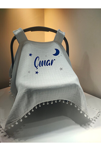Moda Lime İsme Özel Ponponlu Müslin Puset Örtüsü | Bebek Kucağı Örtüsü | Hedi...